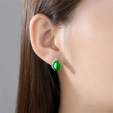 Green Jade Chalcedony Round Earrings 925 Silver