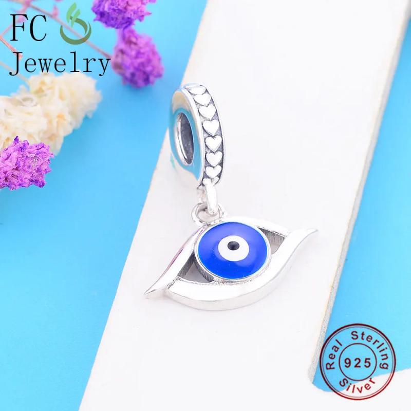 925 Silver Eye Bead Bracelet Charm, Enamel Lucky Pan Charms for Women