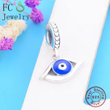 925 Silver Eye Bead Bracelet Charm, Enamel Lucky Pan Charms for Women