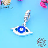 925 Silver Eye Bead Bracelet Charm, Enamel Lucky Pan Charms for Women
