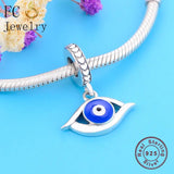 925 Silver Eye Bead Bracelet Charm, Enamel Lucky Pan Charms for Women