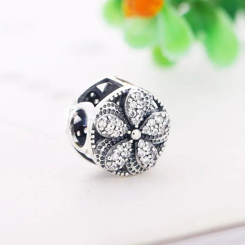 925 Sterling Silver Daisy Flower Zirconia Bead Women Berloque