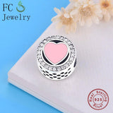925 Silver Pink Enamel Zircon Beads for Jewelry Making