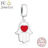 925 Silver Red Enamel Hand of Fatima Bead for Bracelet Necklace