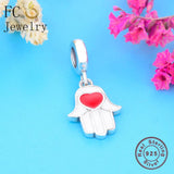 925 Silver Red Enamel Hand of Fatima Bead for Bracelet Necklace