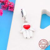 925 Silver Red Enamel Hand of Fatima Bead for Bracelet Necklace