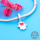 925 Silver Red Enamel Hand of Fatima Bead for Bracelet Necklace