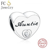 Heart Pink Stone Charms Bracelet 925 Silver Beads Family Mom Berloque