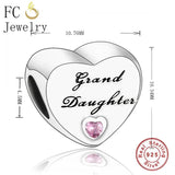 Heart Pink Stone Charms Bracelet 925 Silver Beads Family Mom Berloque