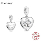 Sterling Silver Dog Cat Paw Forever in My Heart Bead for Women Berloque DIY