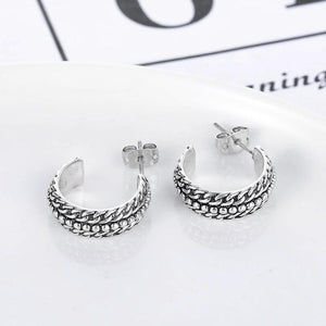 Ancient Silver Buddha Earrings Geometric Studs Women Gift