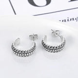 Ancient Silver Buddha Earrings Geometric Studs Women Gift