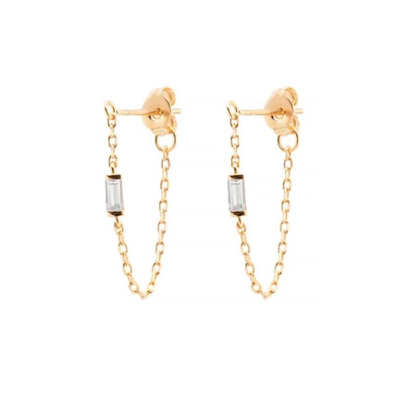 925 Silver Chain Earring Clear/Rose/Green Zircon Tassel Stud Earrings