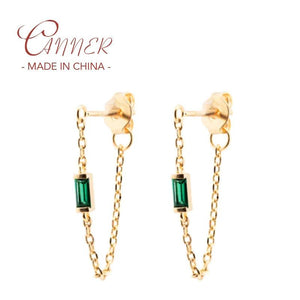 925 Silver Chain Earring Clear/Rose/Green Zircon Tassel Stud Earrings