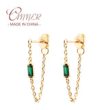 925 Silver Chain Earring Clear/Rose/Green Zircon Tassel Stud Earrings