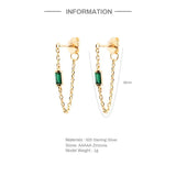 925 Silver Chain Earring Clear/Rose/Green Zircon Tassel Stud Earrings