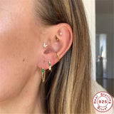 925 Silver Chain Earring Clear/Rose/Green Zircon Tassel Stud Earrings