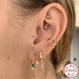 925 Silver Chain Earring Clear/Rose/Green Zircon Tassel Stud Earrings