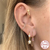 925 Silver Chain Earring Clear/Rose/Green Zircon Tassel Stud Earrings