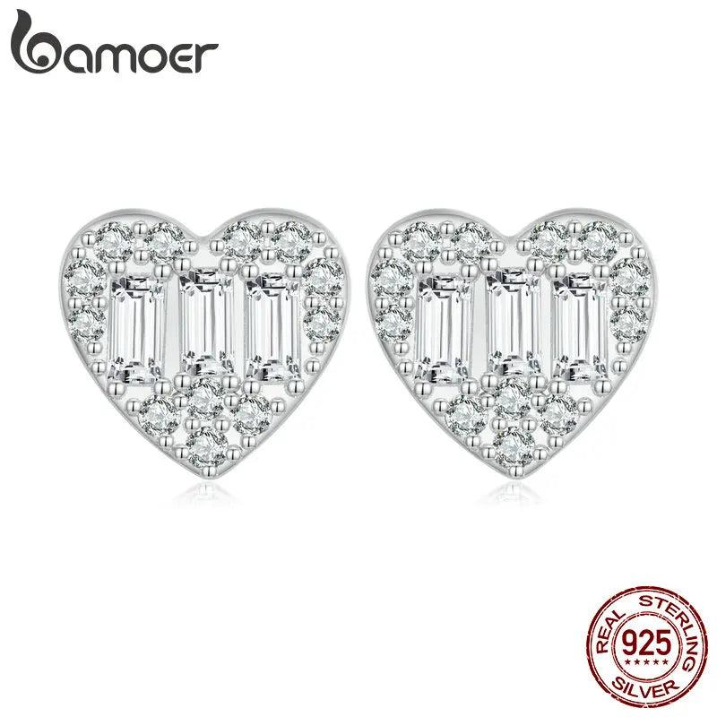 925 Silver Heart Shape Zircon Stud Earrings BSE766