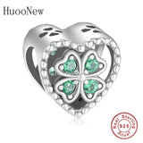 925 Sterling Silver Green Four Leaf Clover Love Heart Bracelet Charm