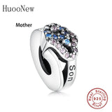 925 Silver Pan Charms Bracelet with Pink Heart Mother Son Bead