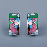 Green Spinel Bird Enamel Earrings - 925 Silver Plated