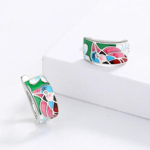 Green Spinel Bird Enamel Earrings - 925 Silver Plated