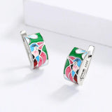 Green Spinel Bird Enamel Earrings - 925 Silver Plated