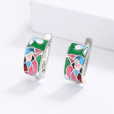 Green Spinel Bird Enamel Earrings - 925 Silver Plated