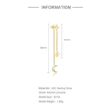 925 Silver Star Moon Pendant Chain Earrings Zircon Jewelry
