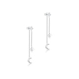 925 Silver Star Moon Pendant Chain Earrings Zircon Jewelry