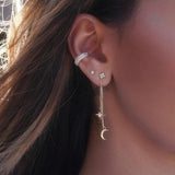 925 Silver Star Moon Pendant Chain Earrings Zircon Jewelry