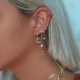 925 Silver Star Moon Pendant Chain Earrings Zircon Jewelry