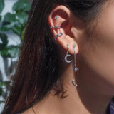 925 Silver Star Moon Pendant Chain Earrings Zircon Jewelry