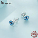 925 Silver Zircon Devil Eye Stud Earrings Lucky Earrings for Women