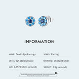 925 Silver Zircon Devil Eye Stud Earrings Lucky Earrings for Women