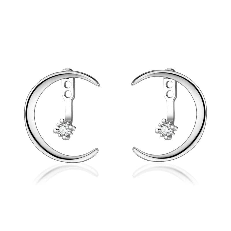 TrustDavis Silver Moon CZ Stud Earrings Wedding Party Fine Jewelry