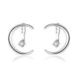 TrustDavis Silver Moon CZ Stud Earrings Wedding Party Fine Jewelry