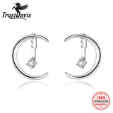 TrustDavis Silver Moon CZ Stud Earrings Wedding Party Fine Jewelry