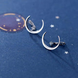 TrustDavis Silver Moon CZ Stud Earrings Wedding Party Fine Jewelry