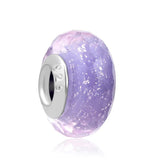 925 Sterling Silver Purple Flower Daisy Glass Bead Charm Clip Fit Bracelet