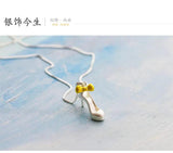 925 Silver High-heeled Shoes Necklace Pendant Women Jewelry