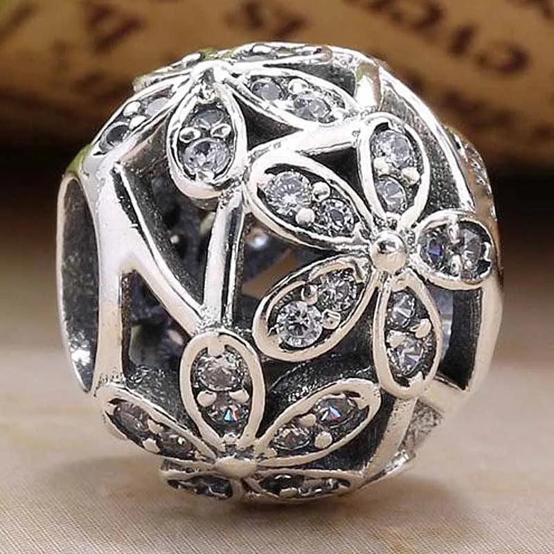 Daisy Meadow Crystal Bead Charm Bracelet 925 Silver Bangle DIY Jewelry