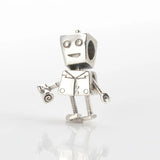 925 Silver Rob Bot Charm for Bracelet Necklace Women DIY Jewelry