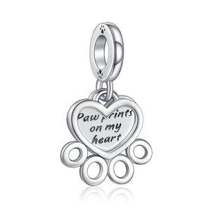 Pet Footprint Charms Pendant 925 Sterling Silver Heart Shaped Bracelet Charm