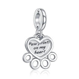 Pet Footprint Charms Pendant 925 Sterling Silver Heart Shaped Bracelet Charm