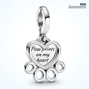 Pet Footprint Charms Pendant 925 Sterling Silver Heart Shaped Bracelet Charm