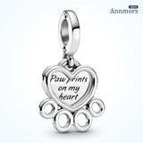 Pet Footprint Charms Pendant 925 Sterling Silver Heart Shaped Bracelet Charm