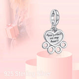 Pet Footprint Charms Pendant 925 Sterling Silver Heart Shaped Bracelet Charm
